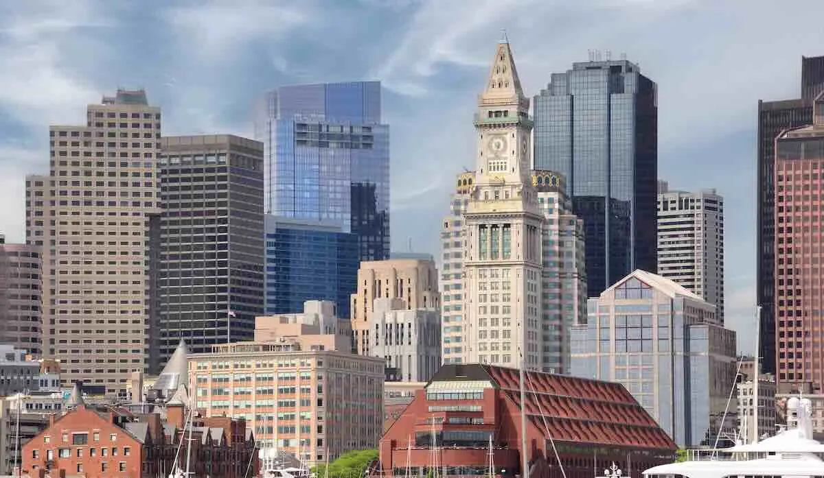 Boston waterfront skyline and Custom House Tower