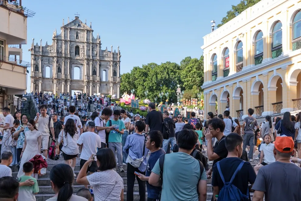 Visitors near the Ruins of St Paul’s in Macau